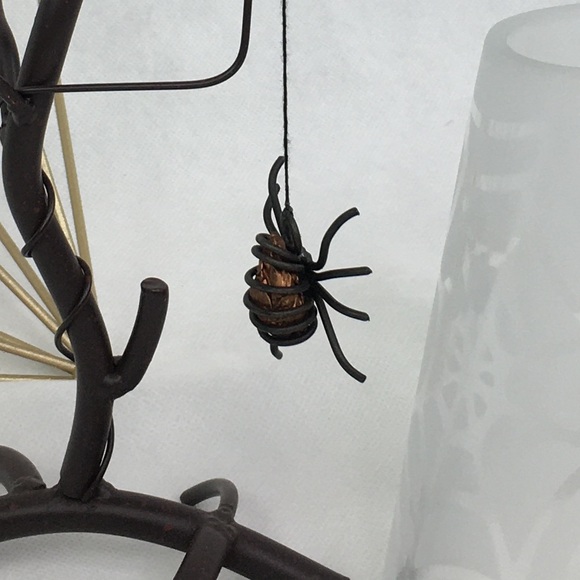 Frosted Glass Top Iron Base Spider & Web Lantern - Picture 7 of 8